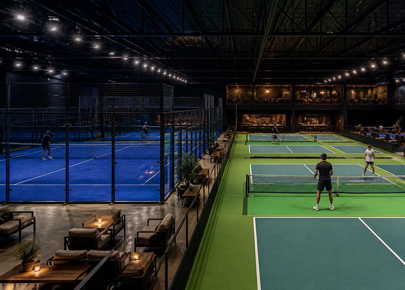 Interior of the Summit Racquetsports clubhouse and pickleball courts